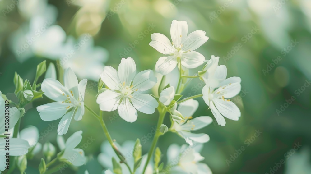 Obraz premium White wildflowers macro photography in a garden