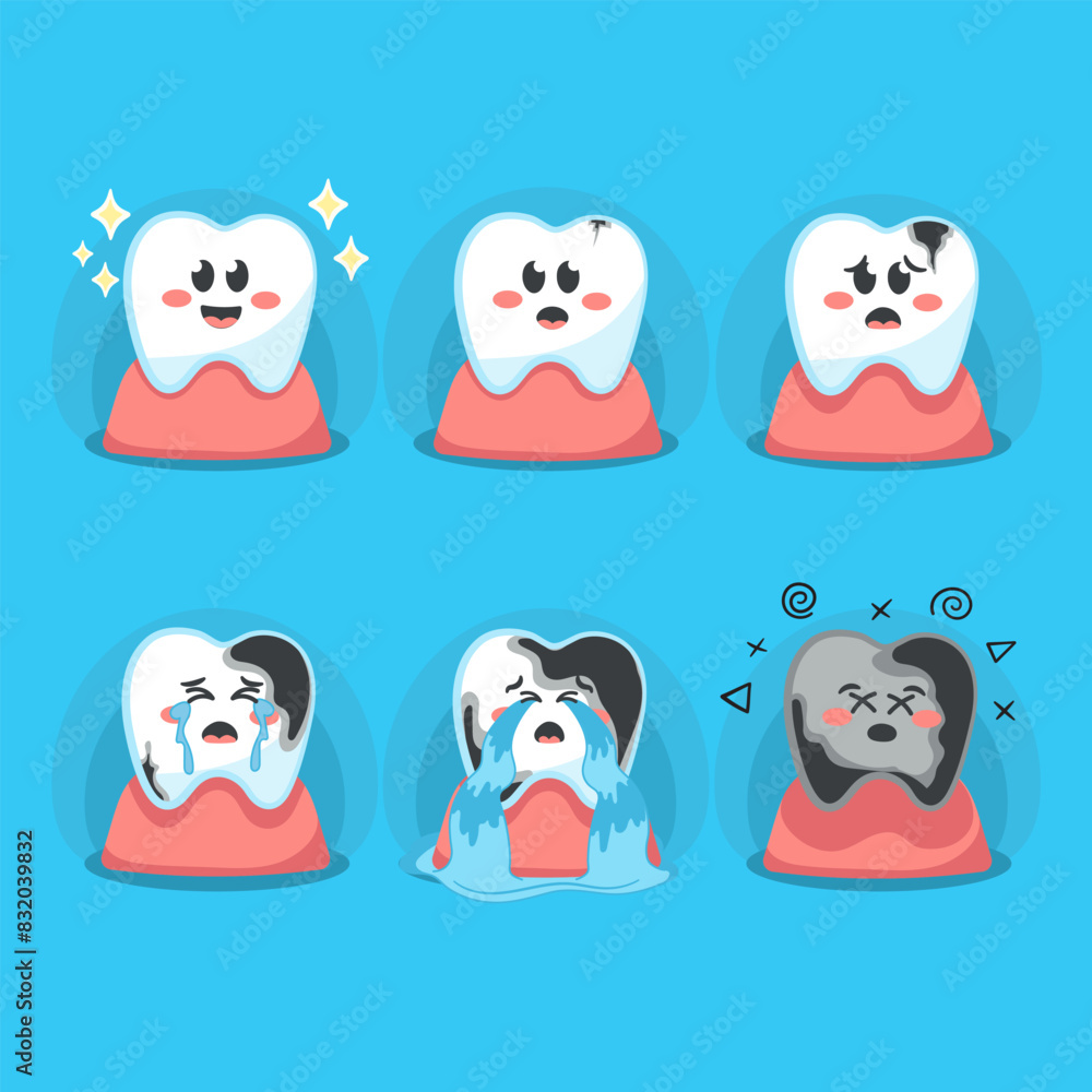 Set of health and sick tooth character dental treatment Set of health and sick tooth character dental treatment