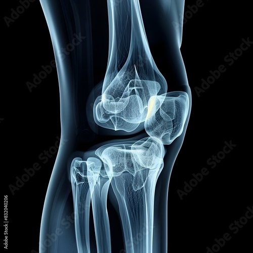 Detailed X-Ray View of Knee Joint Highlighting Ligaments and Bone Structure for Medical Analysis