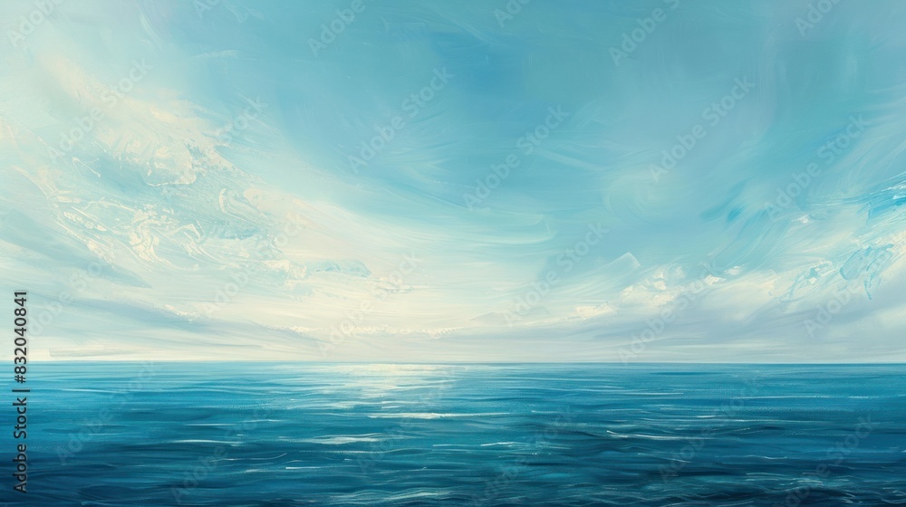 Fototapeta premium Beautiful summer day with blue sky, ocean waves, and sunlight reflecting on the water