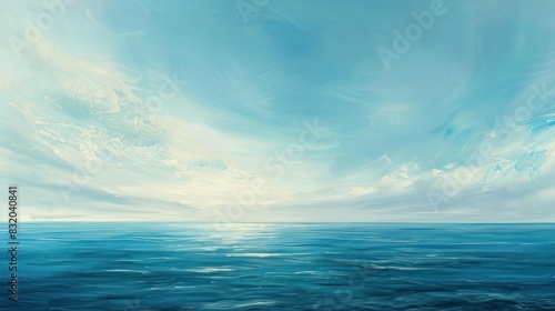 Beautiful summer day with blue sky, ocean waves, and sunlight reflecting on the water © Hardy
