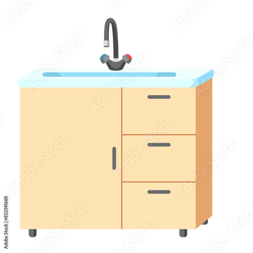 Cartoon bathroom equipment, Washbasin without necessary accessory. Bath time in flat style vector illustration. Mockup for web design isolated on white background