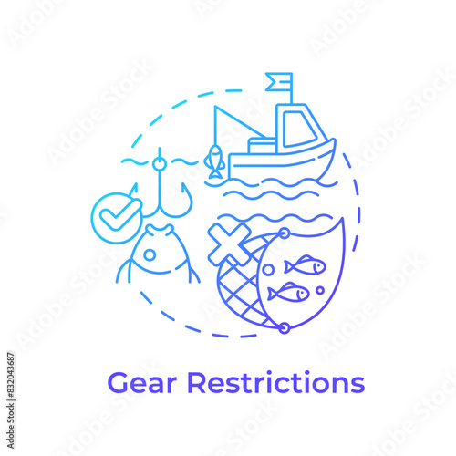 Gear restrictions blue gradient concept icon. Fishing equipment, bottom trawls. Round shape line illustration. Abstract idea. Graphic design. Easy to use in infographic, presentation