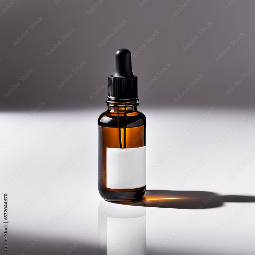 Amber Glass bottle dropper mockup template on white background. Natural Organic Spa Cosmetic concept. Skin care product, aromatic oil. AI Generative