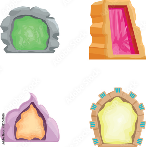 Collection of vibrant cartoonstyle magical portal icons, perfect for fantasy game interfaces