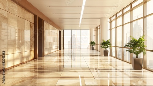 Spacious Modern Office with Panoramic Windows - AI-Generated 4K Wallpaper for Business, Productivity, and Technology Concepts