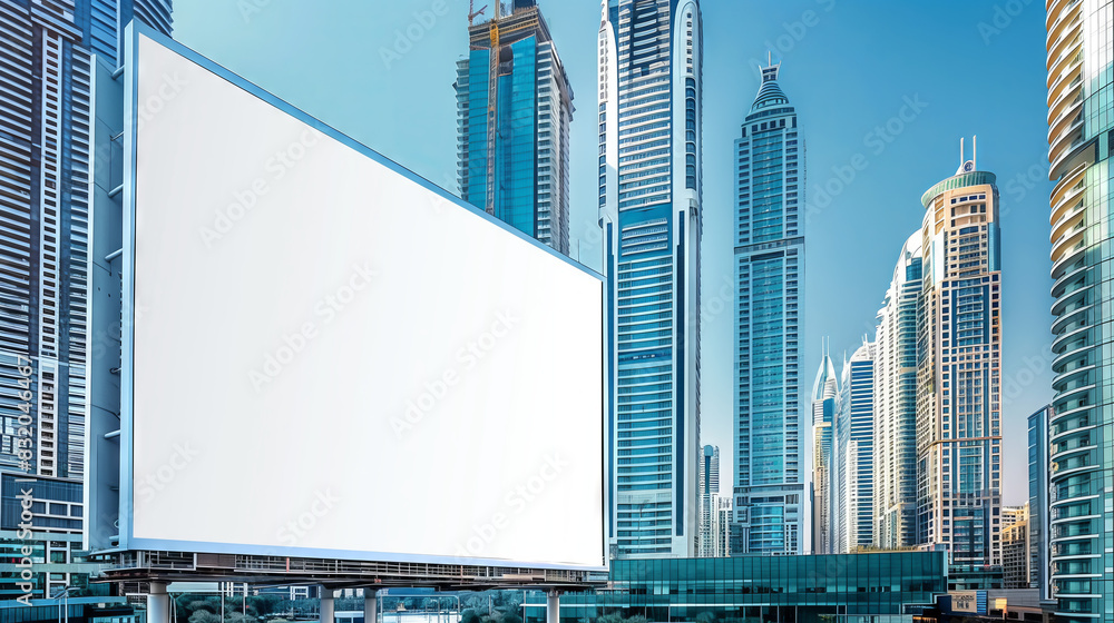 Blank Billboard in Modern Urban Cityscape in Dubai Blank Billboard in Modern Urban Cityscape in Dubai
