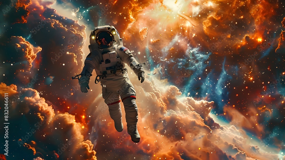 Astronaut Floating Towards Shimmering Distant Galaxy Astronaut Floating Towards Shimmering Distant Galaxy