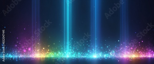 abstract bright glitter bokeh blue rays of light beams spectrum banner illustration
