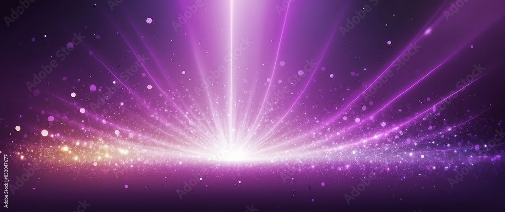 Fototapeta premium abstract bright glitter bokeh purple rays of light beams spectrum banner illustration