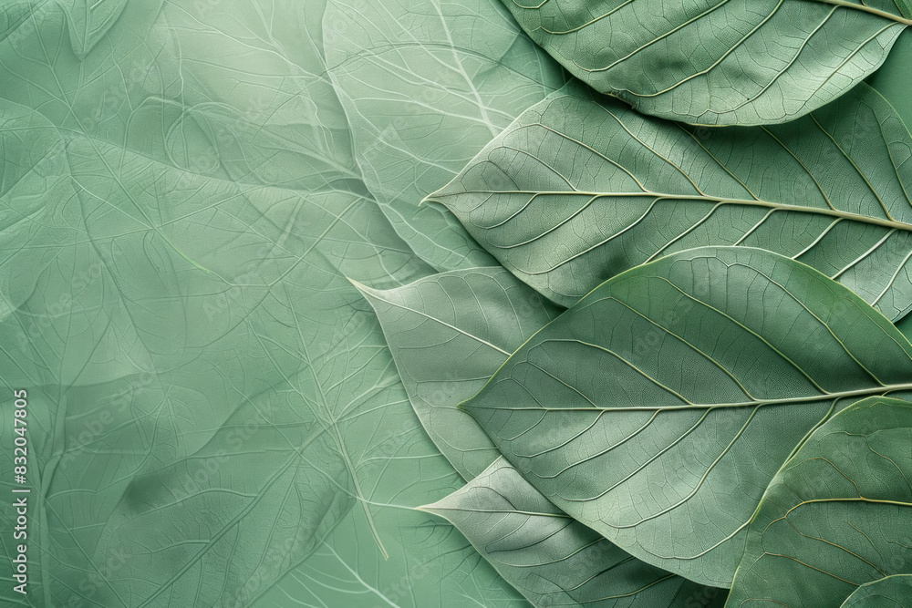 Obraz premium Close-up background of overlapping green leaves with visible veins