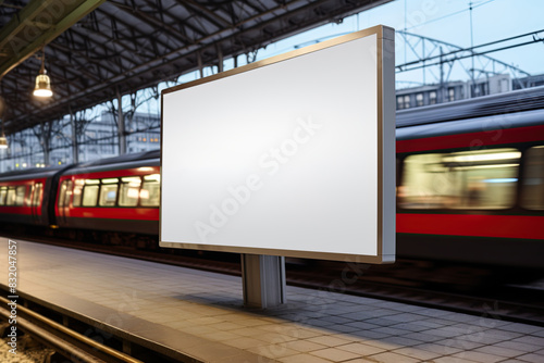 Billboard mockup with blank white space at train station. Ai Generative