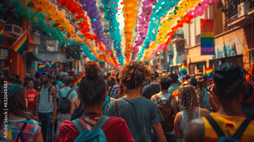 Vibrant Pride Month Celebration: Colorful Street Scene with Diversity, Love, and Inclusion Vibrant Pride Month Celebration: Colorful Street Scene with Diversity, Love, and Inclusion