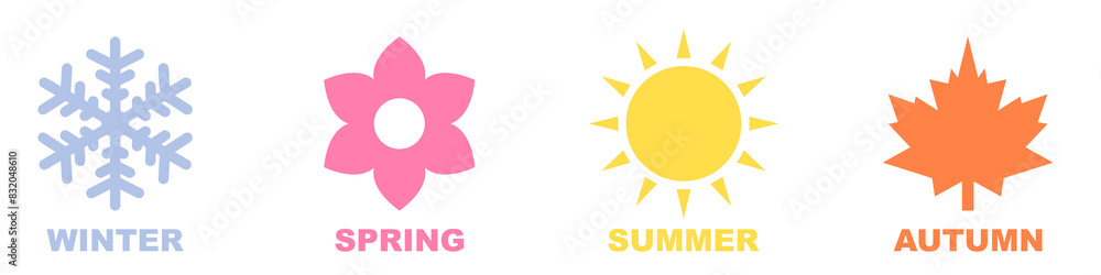 Fototapeta premium Set of season icon, winter spring summer autumn illustration