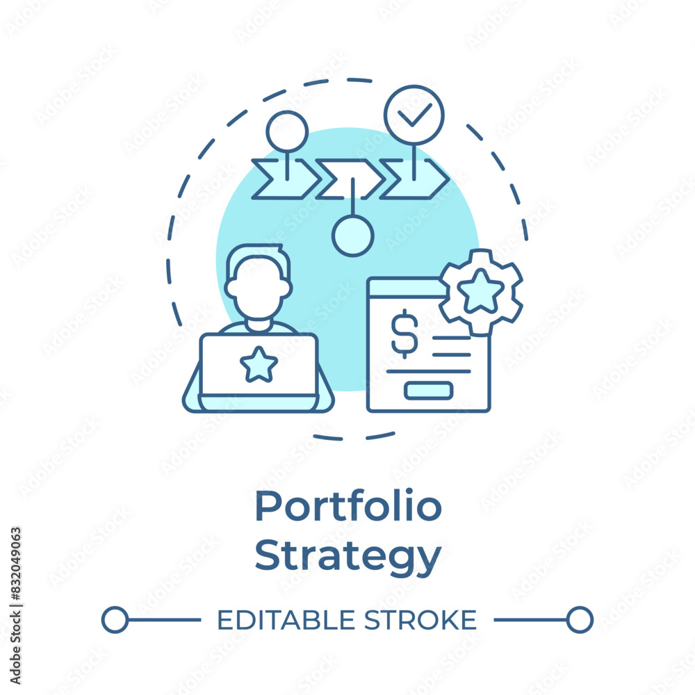 Portfolio strategy soft blue concept icon. Investment professional, wealth management. Round shape line illustration. Abstract idea. Graphic design. Easy to use in infographic, presentation Portfolio strategy soft blue concept icon. Investment professional, wealth management. Round shape line illustration. Abstract idea. Graphic design. Easy to use in infographic, presentation