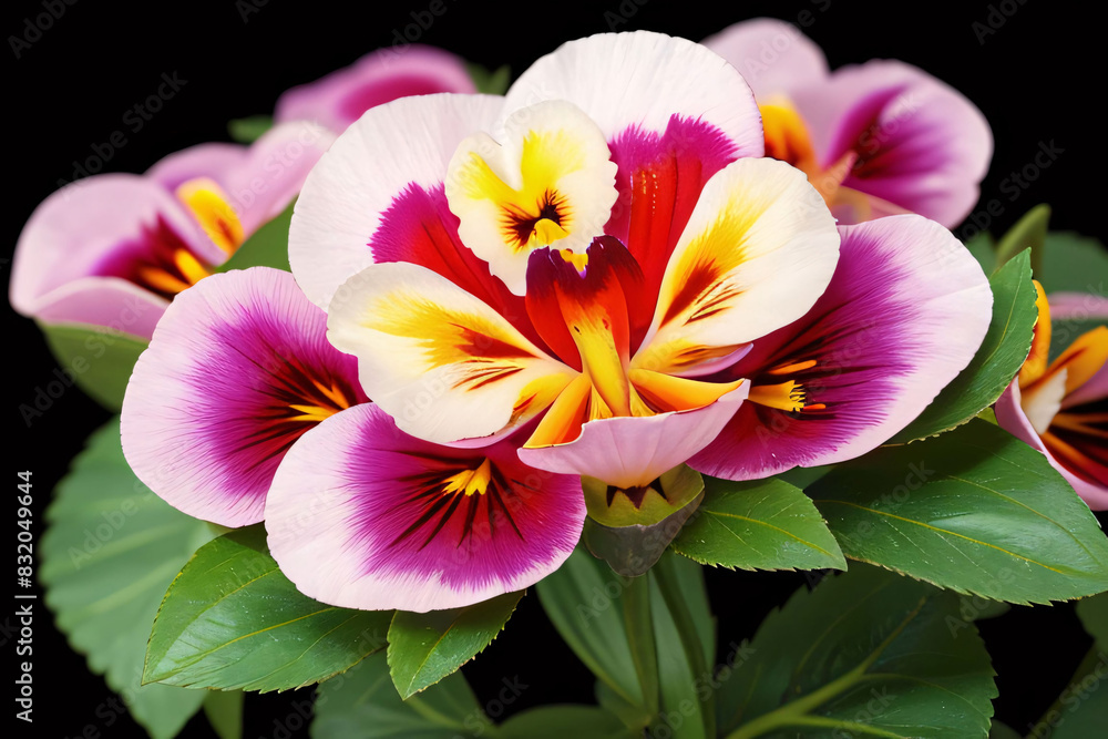 Pink, pink and yellow, and pink and white flowers in full bloom add a touch of spring beauty to any garden Pink, pink and yellow, and pink and white flowers in full bloom add a touch of spring beauty to any garden