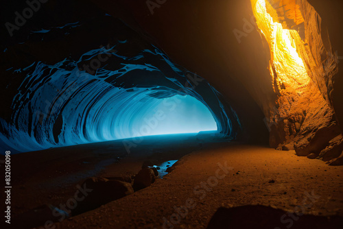 A sliver of moonlight pierces through a crack in the cave, revealing a glimpse of the night sky