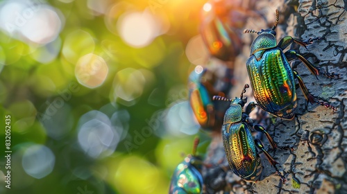 29051527 13 High-altitude tree with digital beetles in close-up, competing with modern tools photo