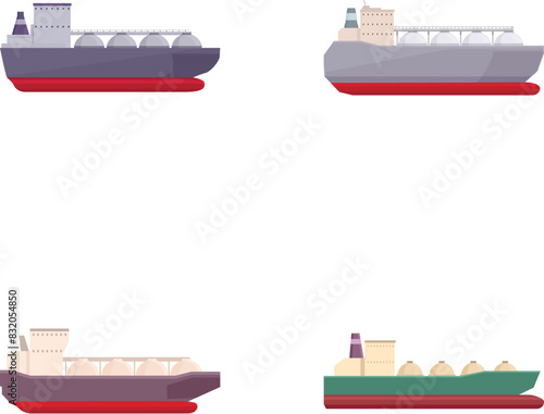 Vector illustration of a collection of colorful, stylized oil tankers and cargo vessels