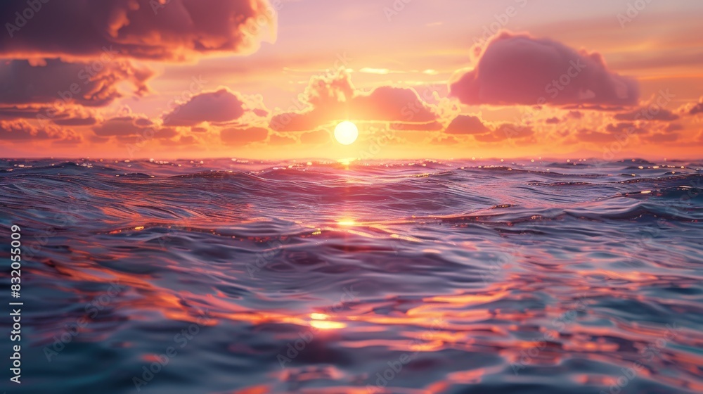 a serene sunset over calm waters, gentle waves and soft colors a serene sunset over calm waters, gentle waves and soft colors