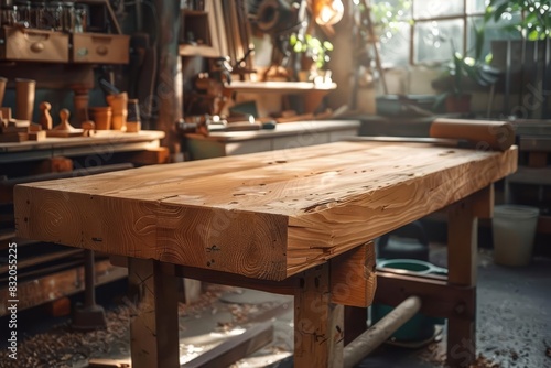 Woodworking in a garage workshop  crafting a new table with careful precision  highlighting diverse participants
