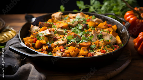 Turkey and Sweet Potato Skillet recipe. Generative AI