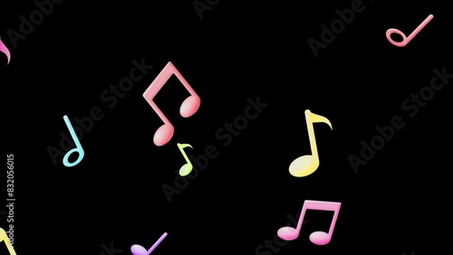 Musical notes flying from center,  Musical notes streaming up in melody animation overlay on Alpha Channel Background