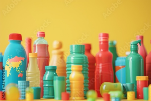 A row of colorful bottles of lotion and other toiletries