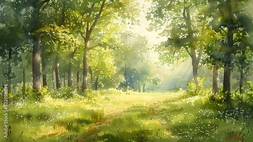 Peaceful Forest Clearing Bathed in Gentle Sunlight and Tranquil Ambiance