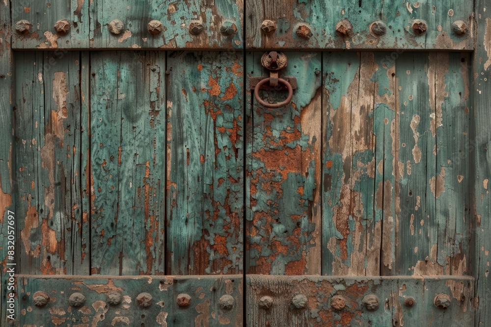 The door is old and has a rusty lock The door is old and has a rusty lock