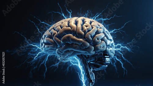 Image of a human AI brain with a flash of intelligence 2