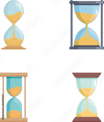 Vintage collection of hourglass icons set with various time management symbols in simple flat design on white background