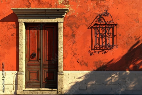 A red door with a window above it
