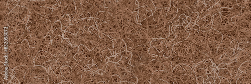 Brown coconut mattress surface. Seamless pattern with pressed tangled fibers. Top view of coir texture. Vector bg