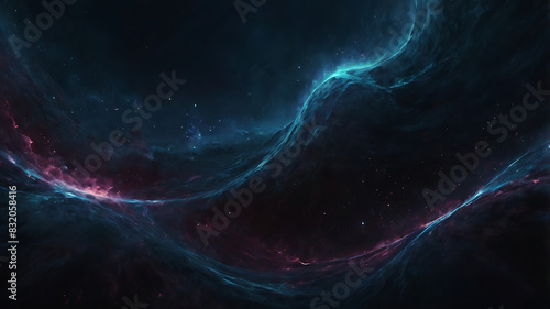 Abstract space themed dark illustrative wallpaper with futuristic energy wave design and nebula dust 