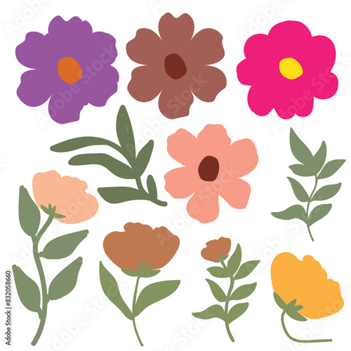 Colorful set of flower illustration pattern. abstract origami flowers background. Botanical elements, bouquet style for banners, wallpaper, posters, websites, online shopping.