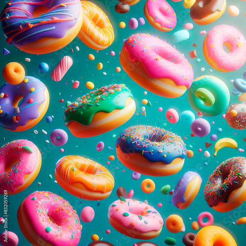 colorful donuts floating in the air