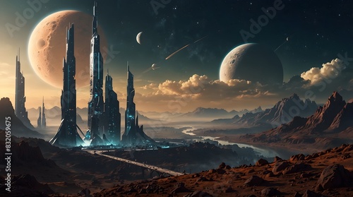 A future civilization thriving on a distant planet where humans have adapted to its unique environment ai_generated