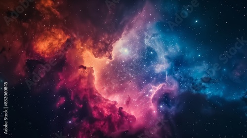 Universe science astronomy. Supernova background wallpaper. Stary night cosmos. Colorful space galaxy cloud nebula.