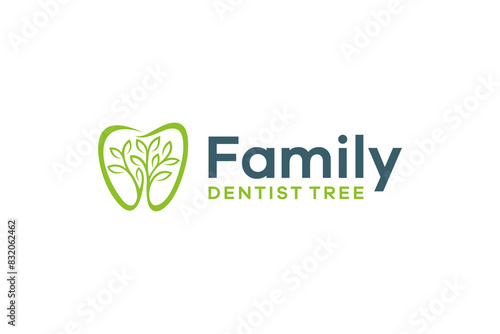 Vector logo of Dental life and Dental Clinic, Leaf, Tree. Green Teeth Logo. Dental Care and Dental Specialist Logo Illustration.