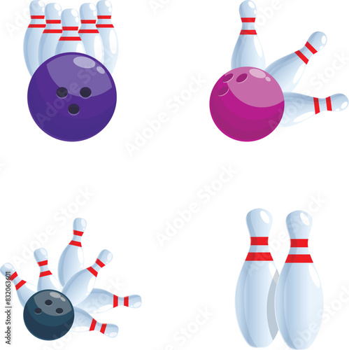 Vector illustration set of bowling pins and balls isolated on a white background, perfect for leisure and sports designs