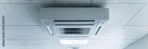 Interior room with ceiling mounted cassette type air conditioner