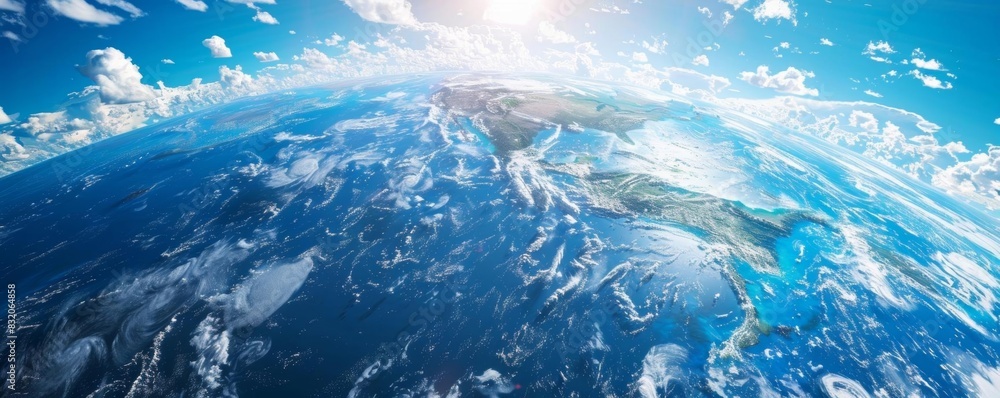 Beautiful blue planet Earth featuring vibrant blue landscapes, deep blue seas, and cloud formations, isolated on white background, ample copy space