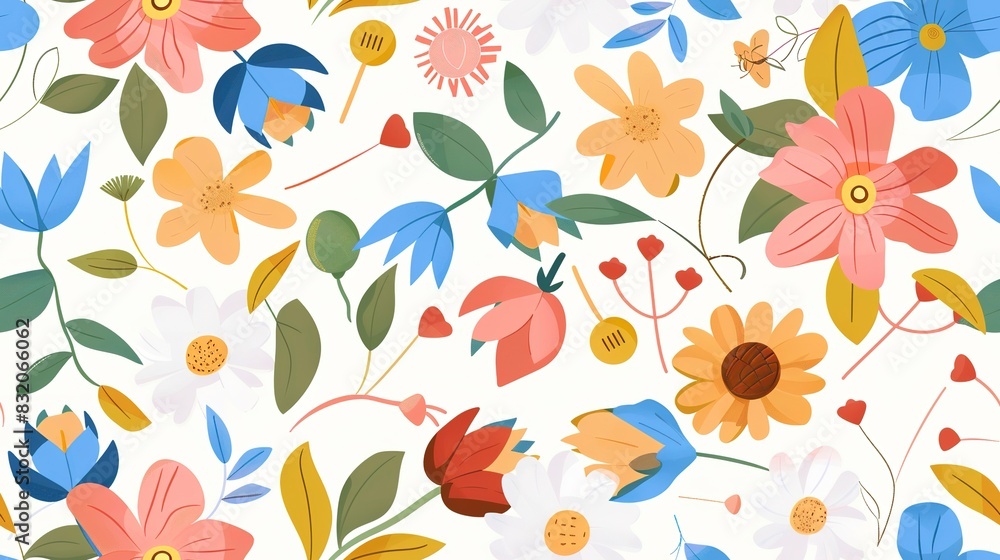 Flower pattern flat design top view spring cartoon drawing colored pastel Flower pattern flat design top view spring cartoon drawing colored pastel