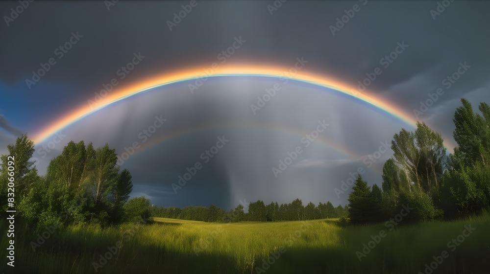 Double Delight: Majestic Double Rainbow over Lush Meadow Double Delight: Majestic Double Rainbow over Lush Meadow