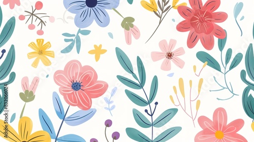 Wallpaper Mural Flower pattern flat design top view spring cartoon drawing colored pastel  Torontodigital.ca