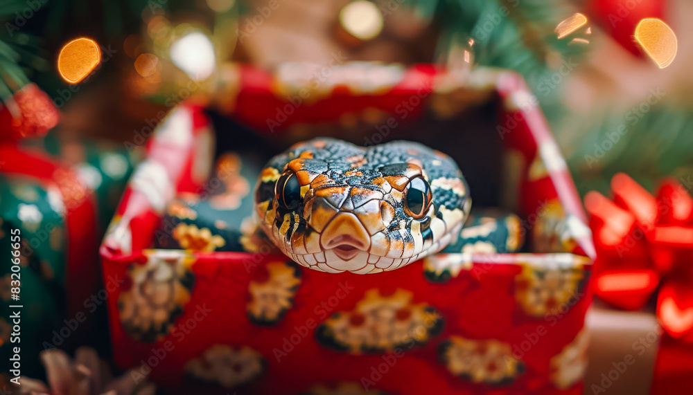 Happy Chinese New Year 2025 Snake With Presents Gift Box And Christmas Tree, Wooden Shake Zodiac Sign In Chinese Horoscope, Copy Space Mock Up Background Happy Chinese New Year 2025 Snake With Presents Gift Box And Christmas Tree, Wooden Shake Zodiac Sign In Chinese Horoscope, Copy Space Mock Up Background