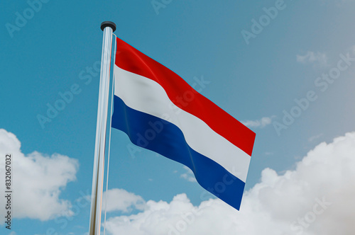 Caribbean Netherlands Flag with Sky Background 3d illustration image 