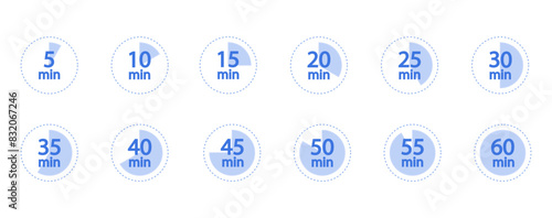 Stopwatch and Timer Icons Set. Label measure time, cooking time and more photo