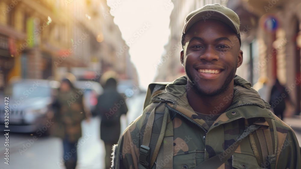 Fototapeta premium The Smiling Soldier on Street